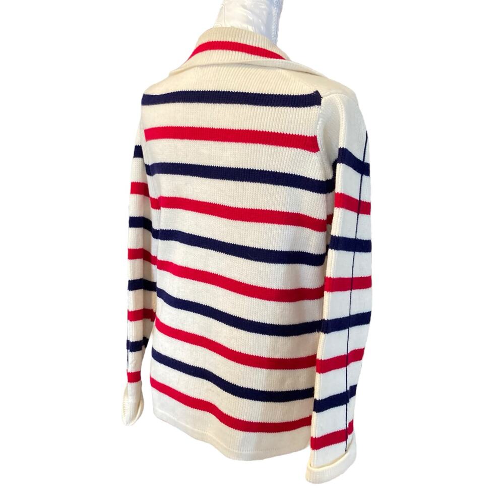 Vintage White Stripe Double Breasted Sweater Jacket Size Medium 50s Nautical - Picture 4 of 16